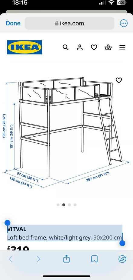 Photo of free Ikea VITVAL Loft bed frame (Penrith CA11) #1