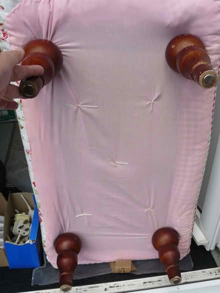 Photo of free Pink floral/gingham covered low footstool/seat 31"x17"x9" (Kempsey WR5) #3