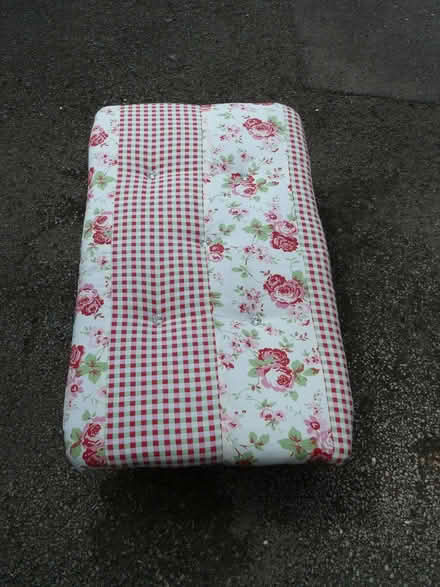 Photo of free Pink floral/gingham covered low footstool/seat 31"x17"x9" (Kempsey WR5) #1