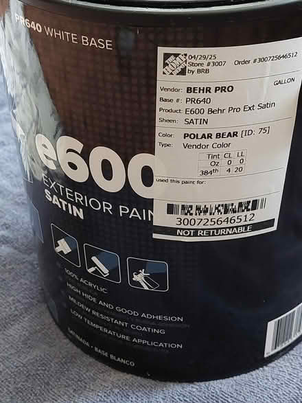 Photo of free full unopened gallon Behr ext satin (63119 Webster near Blackburn) #2