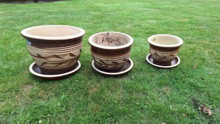 Photo of free Set of 3 Ceramic pots + several small plastic plant pots (Barnston CH60) #1