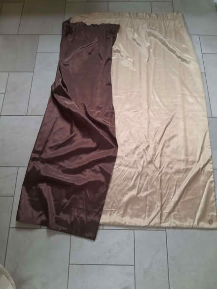 Photo of free Gold and brown satiny curtains (Barnard's Green WR14) #1