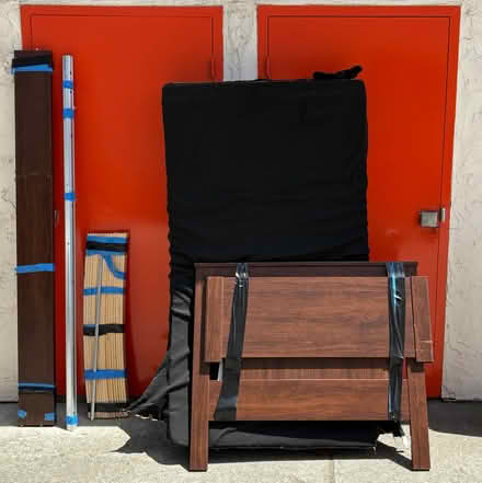 Photo of free Bed w mattress & wood frame (1498 Oddstad Dr, Redwood City) #1