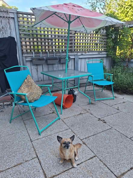 Photo of free Garden table, chairs and parasol (North Greenwich SE10) #1