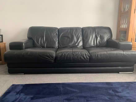Photo of free DFS 2 x Black Leather Sofa’s and storage box. (Clifton SG17) #3