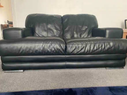 Photo of free DFS 2 x Black Leather Sofa’s and storage box. (Clifton SG17) #4