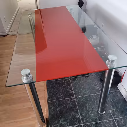 Photo of free Glass table with red stripe (Lawrence/Midland area in Scar.) #2