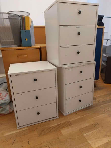 Photo of free Three-drawer storage unit, white (Marylebone W1G) #2