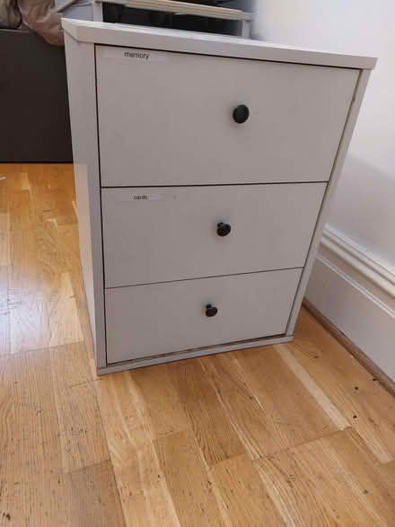 Photo of free Three-drawer storage unit, white (Marylebone W1G) #1