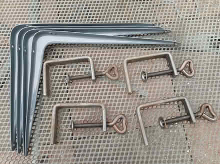Photo of free 4 shelf brackets and 4 clamps (Llandrindod LD1) #1