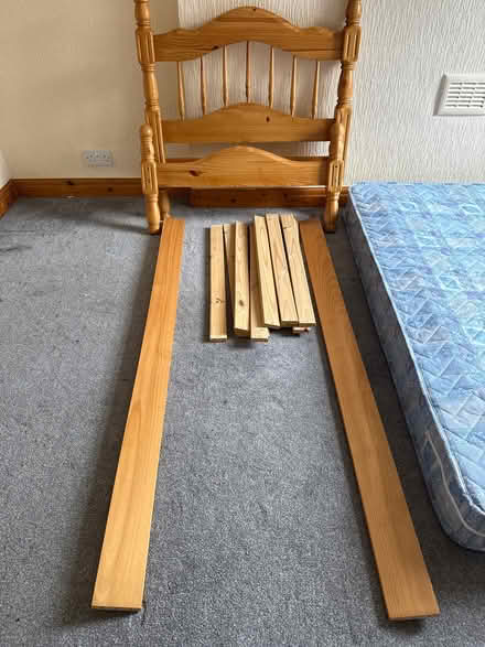 Photo of free Single wooden bed with a mattress. (Moorlands LA1) #1