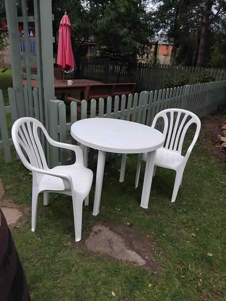 Photo of free plastic table and chairs (Stannington NE61 6EG) #1