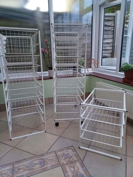 Photo of free White basket storage towers: 2 tall, 1 small (Hale Estate NW7) #1