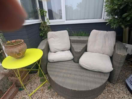 Photo of free garden rattan settee and footstool (Peacehaven) #1