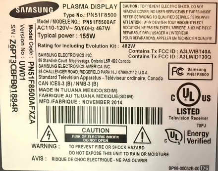 Photo of free Samsung PN541F8500 3D Plasma TV (Westbrae (North Berkeley)) #2
