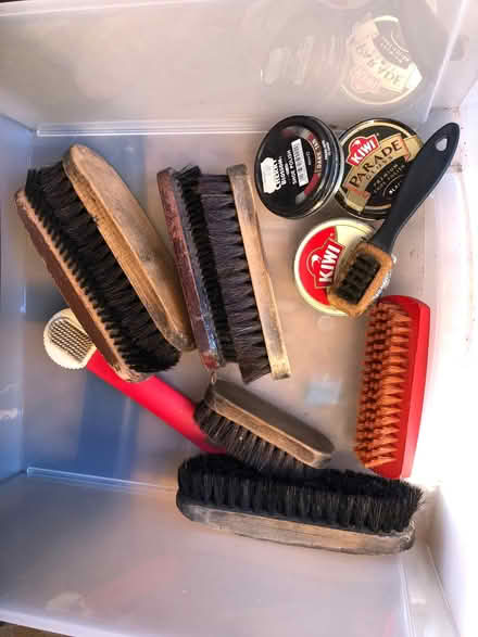 Photo of free Shoe brushes + 3 tins polish, used (Blewbury OX11) #1