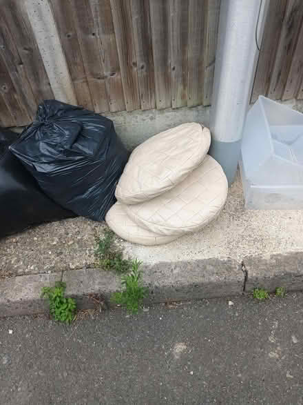 Photo of free 3 leather poofs/cushions cream (Gillingham) #1