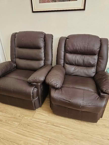 Photo of free Brown faux leather Recliners x 2 (Woodley RG5) #1