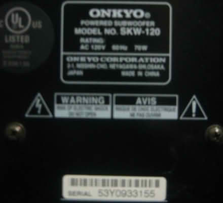 Photo of free Onkyo SKW-120 powered subwoofer (castro valley) #4
