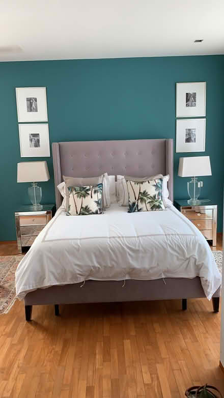 Photo of free King size bed with studded headboardand frame. Mattress too! (Cheltenham GL52) #1
