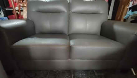 Photo of free 2 seater Kingkoil grey leather sofa (Sengkang Compassvale) #1