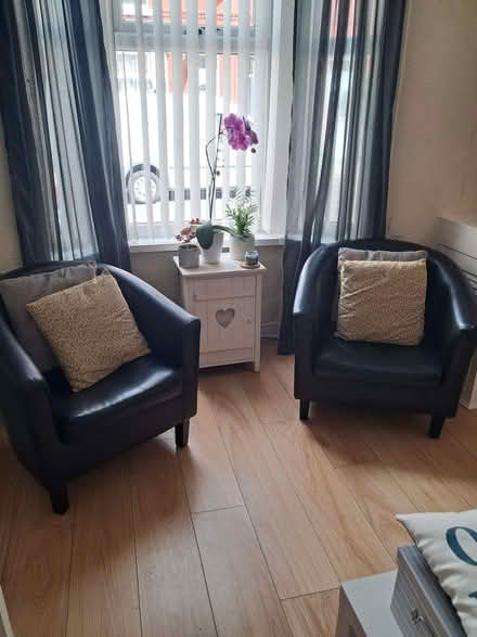Photo of free 2 black tub chairs (Old Swan L13) #1