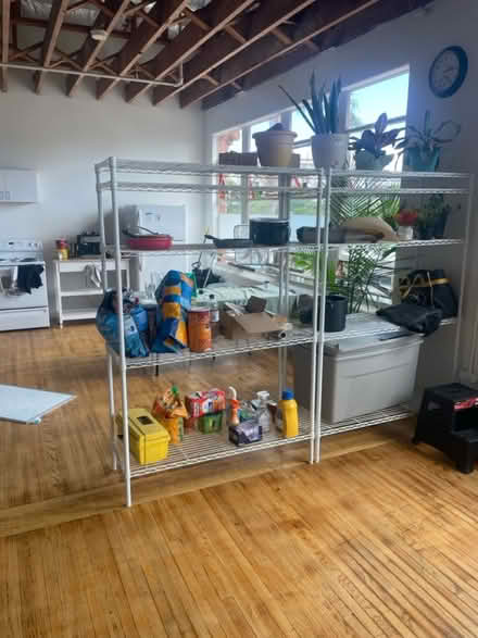 Photo of free White, metal, wire-rack shelves (Downtown Frederick) #1