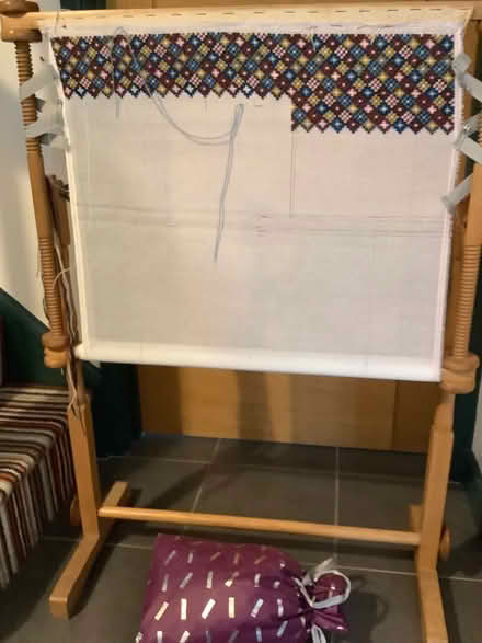 Photo of free Embroidery frame with canvas and bag of wools (Bishop's Castle SY9) #1