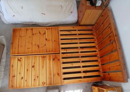 Photo of free Pine double bed base with headboard (Hailsham BN27) #1