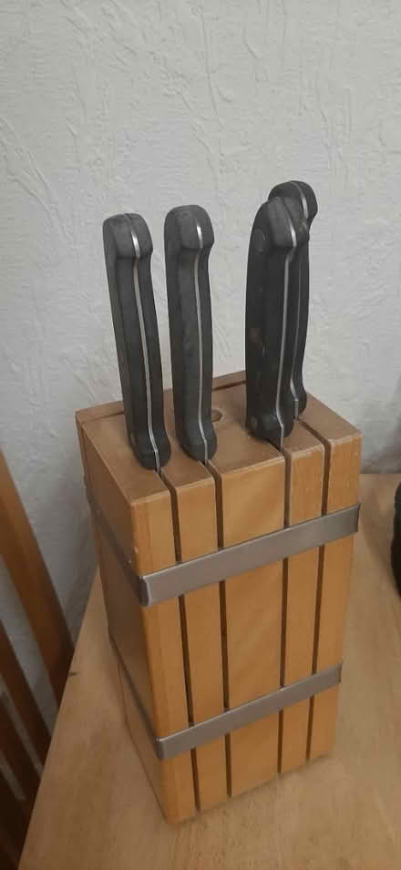 Photo of free Wooden knife block with knives (Snodland) #1