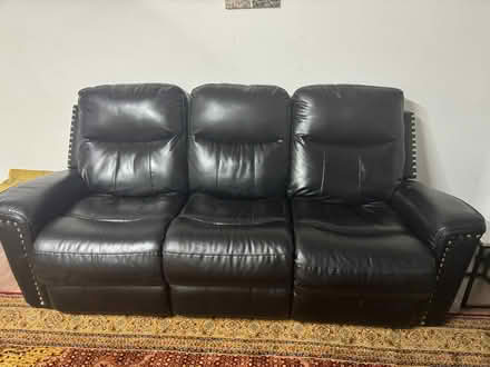 Photo of free Black Leather 3 seater sofa (Northolt) #2