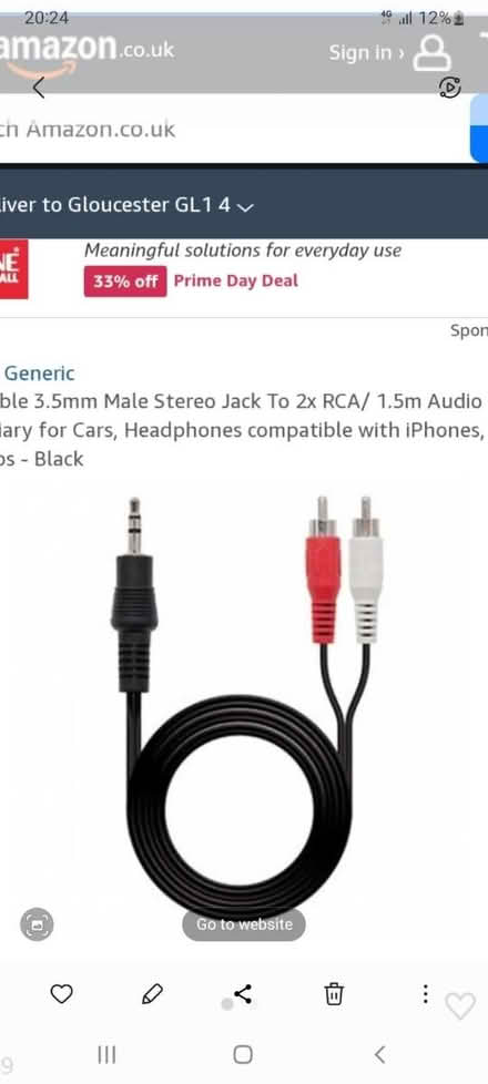 Photo of Red and white to headphone AUX lead (GL1) #1