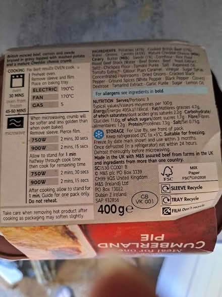 Photo of free M&S frozen Cumberland Pie meals x 4 (Meal for one) (Harefield SO19) #2