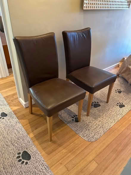 Photo of free Two leather and wood chairs (Saltdean BN2) #1