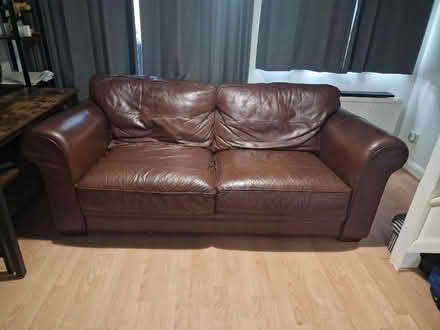 Photo of free Four Seater Brown Leather Sofa, Very Clean (DA1) #4