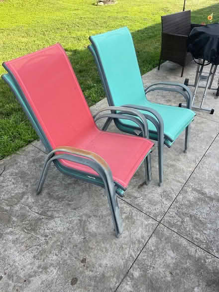 Photo of free table umbrella and 6 patio chairs (Fridley) #2