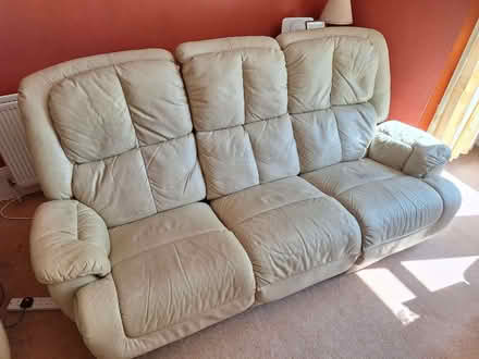 Photo of free 3 seater leather recliner sofa: 226 wide 120 deep 106 tall (GU10) #1