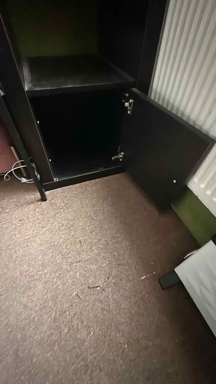 Photo of free Tall black shelf and storage box (Manchester) #2