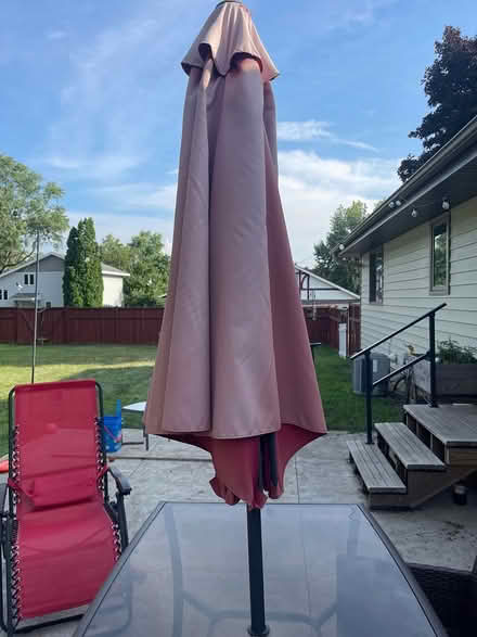 Photo of free table umbrella and 6 patio chairs (Fridley) #1