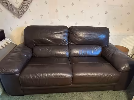 Photo of free Large brown leather sofa (Hucclecote) #1