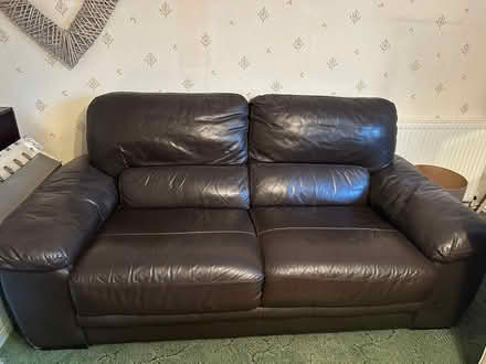Photo of free Large brown leather sofa (Hucclecote) #1