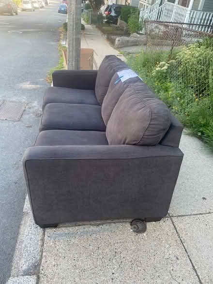 Photo of free 83” Grey Upholstered Sofa (Weld Hill st Jamaica Plain) #2