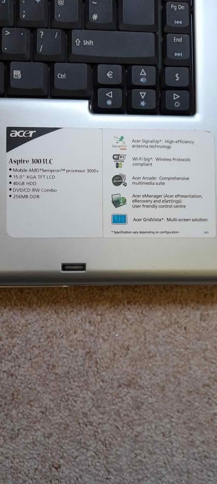Photo of free laptop acer aspire 3000 (AB33) #2