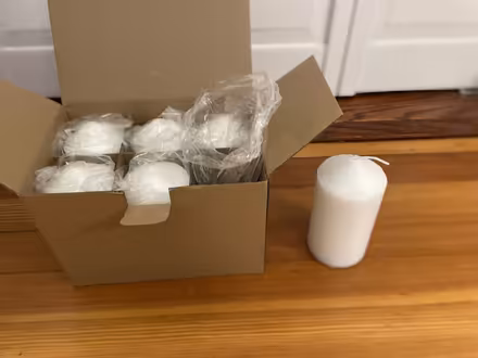 Photo of free 6 white pillar candles (Brookline) #1