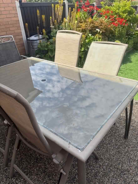 Photo of free Glass top resin garden table & chairs (Townend FY5) #2