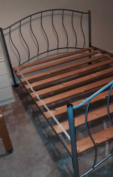 Photo of free Double metal bed with slats (Woodley RG6) #3
