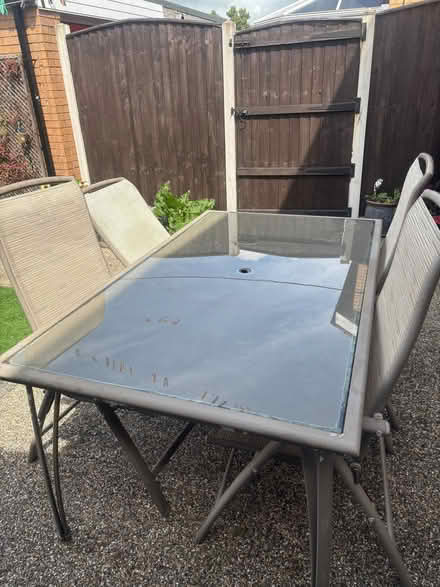 Photo of free Glass top resin garden table & chairs (Townend FY5) #3