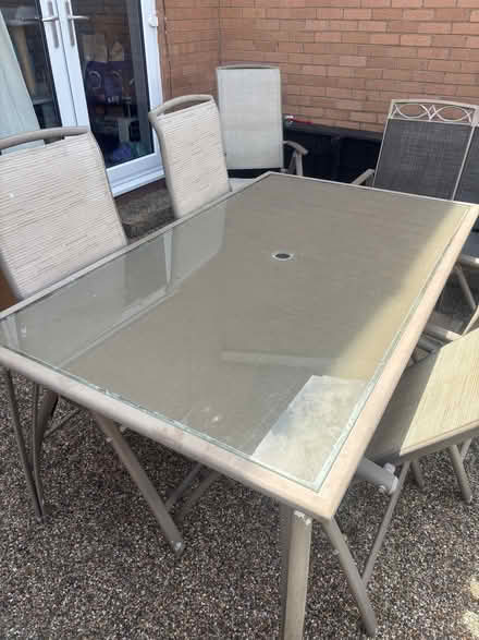Photo of free Glass top resin garden table & chairs (Townend FY5) #1