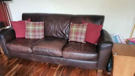 Photo of free Brown leather sofa (Pa19 1ee) #1