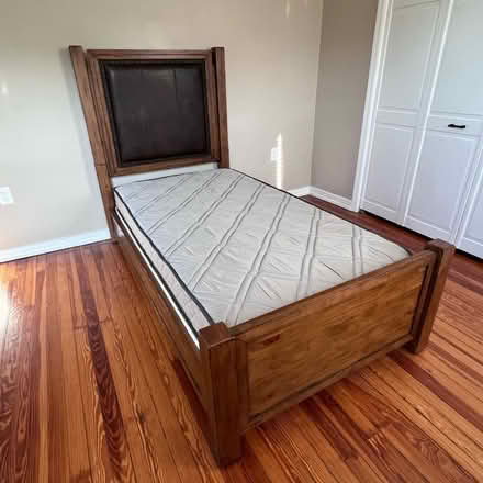 Photo of free Twin Bed, Mattress & Linens (Girard Estates South Phila) #1